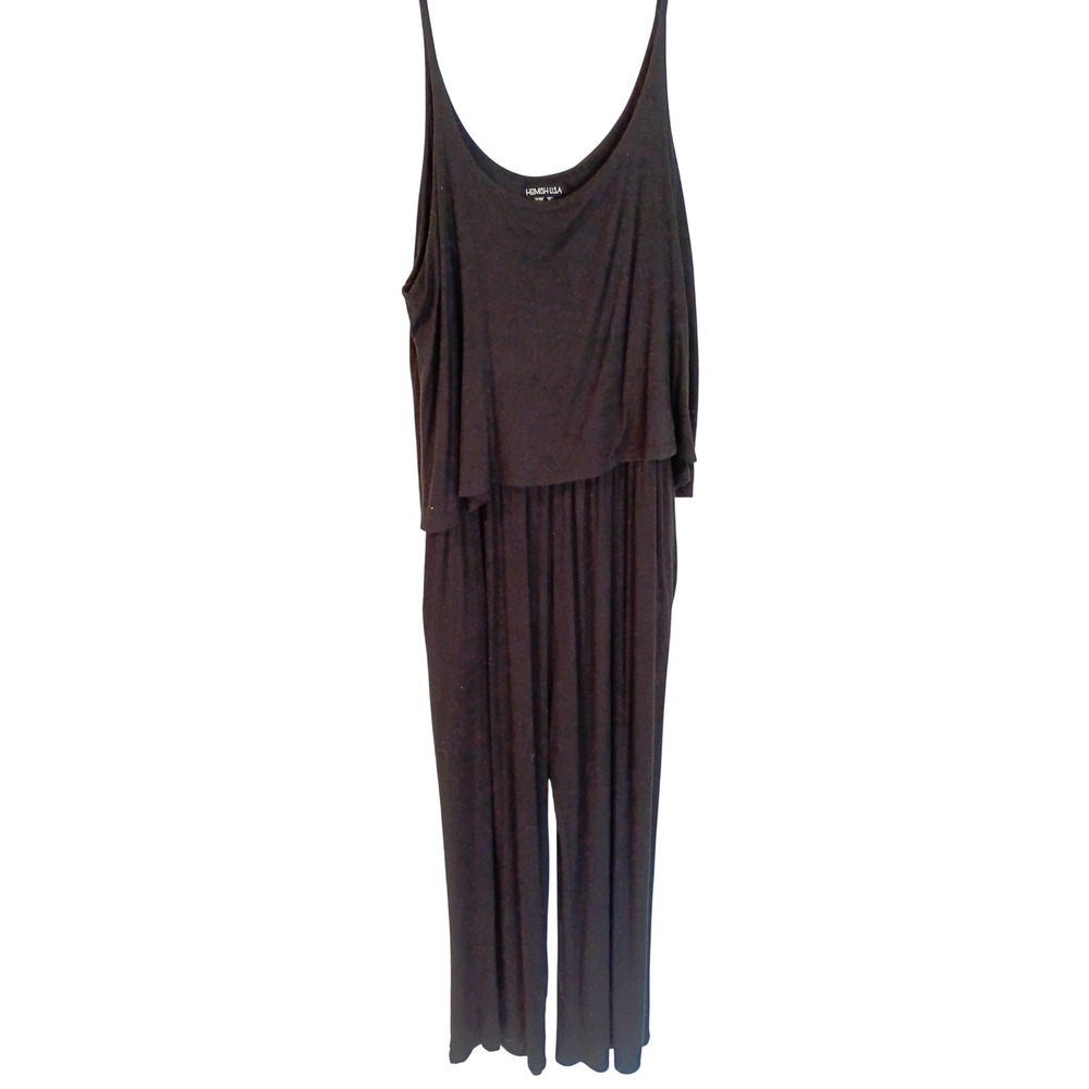 Heimish USA Womens Black Popover Wide Leg Jumpsuit Spaghetti Strap Pockets L